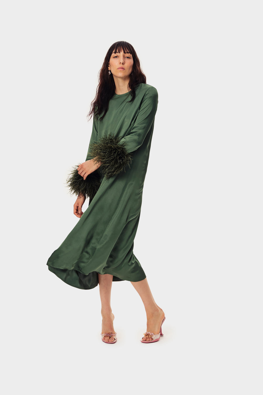 Daily Sleeper Suzi Maxi Dress with Detachable Feathers in Green