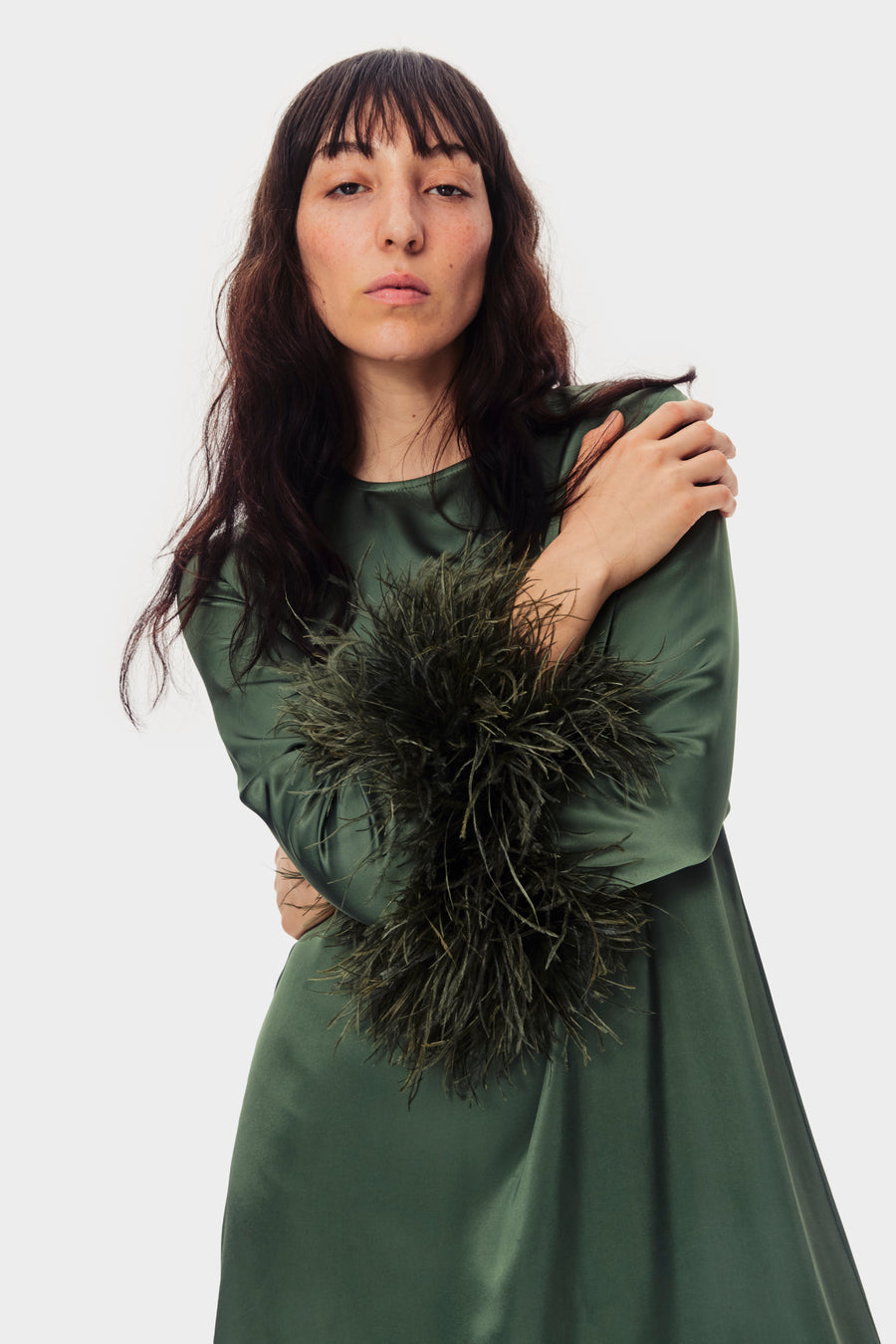 Daily Sleeper Suzi Maxi Dress with Detachable Feathers in Green