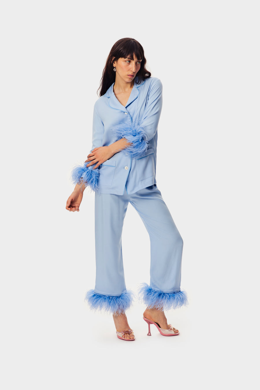 Daily Sleeper Party Pajama Set with Detachable Feathers in Light Blue