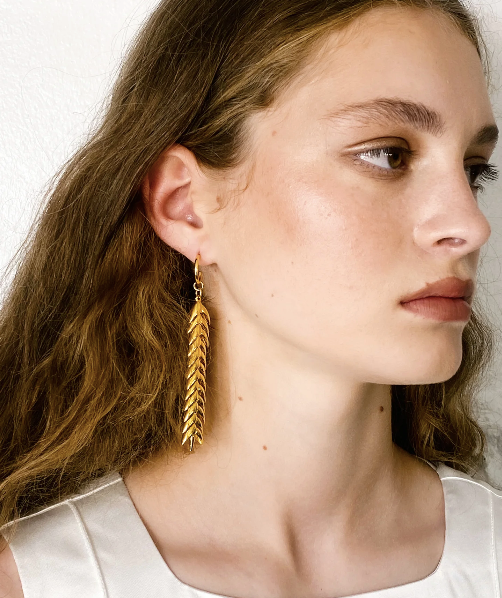Bevza Spikelet Long Earrings in Gold