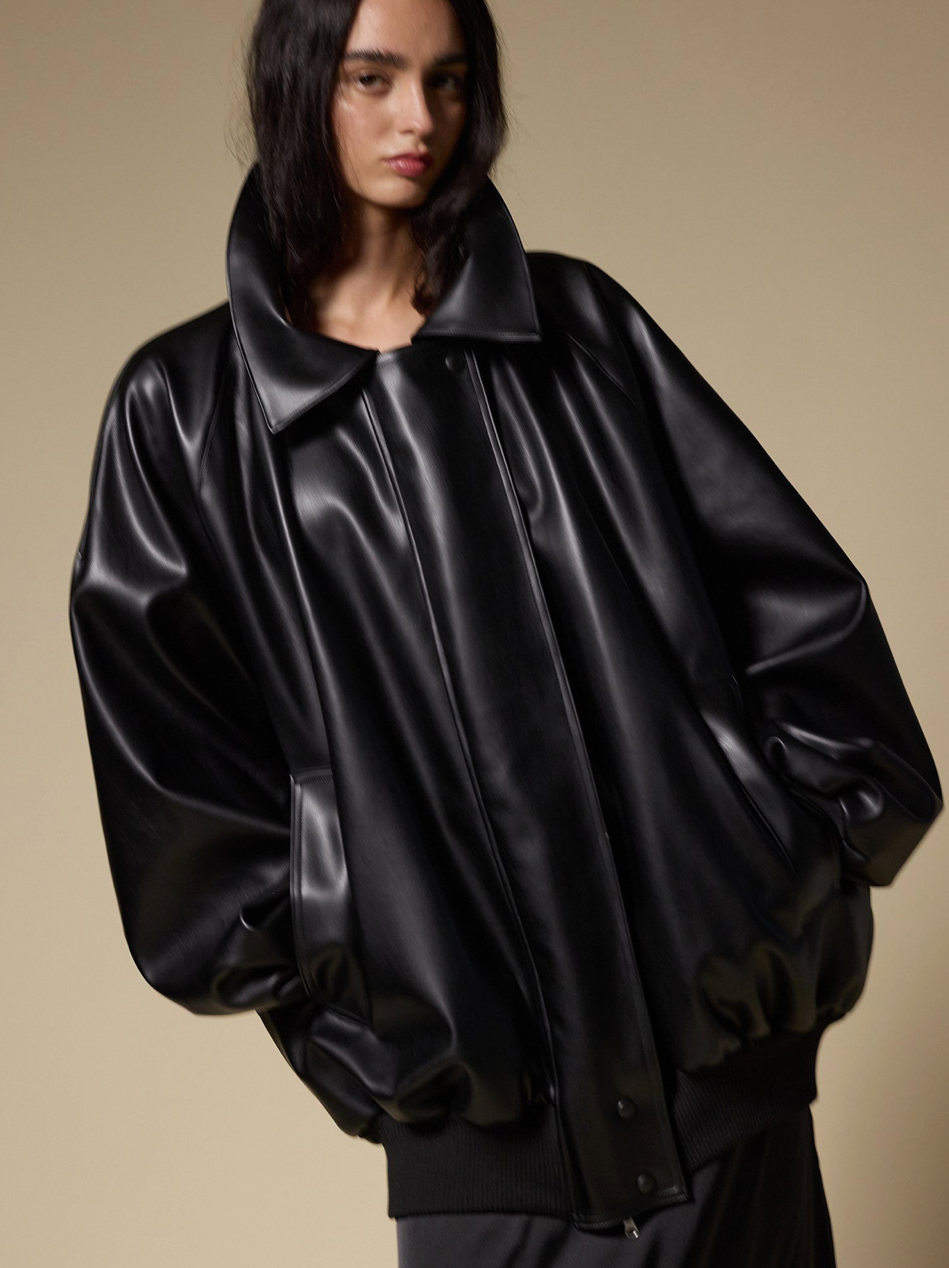 Studio Cut Black Faux Leather Bomber