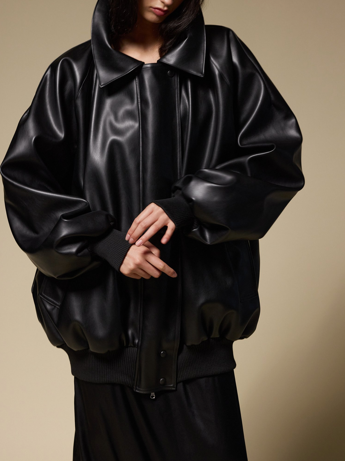 Studio Cut Black Faux Leather Bomber