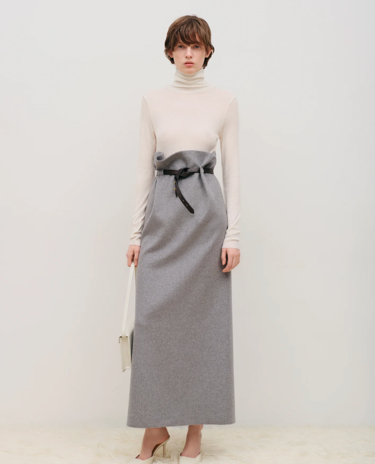 Bevza Rectangular Wool Skirt in Grey