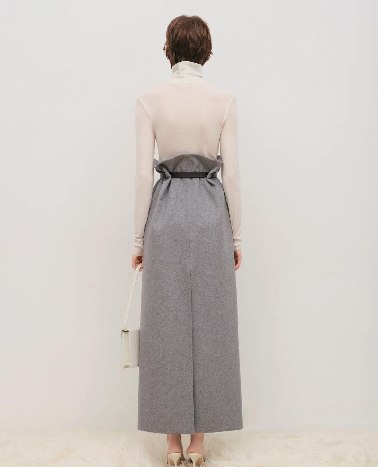 Bevza Rectangular Wool Skirt in Grey