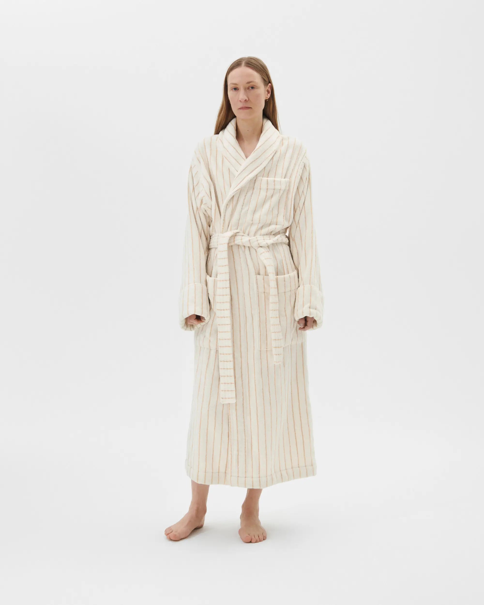 Tekla Classic Striped Bathrobe in Sienna