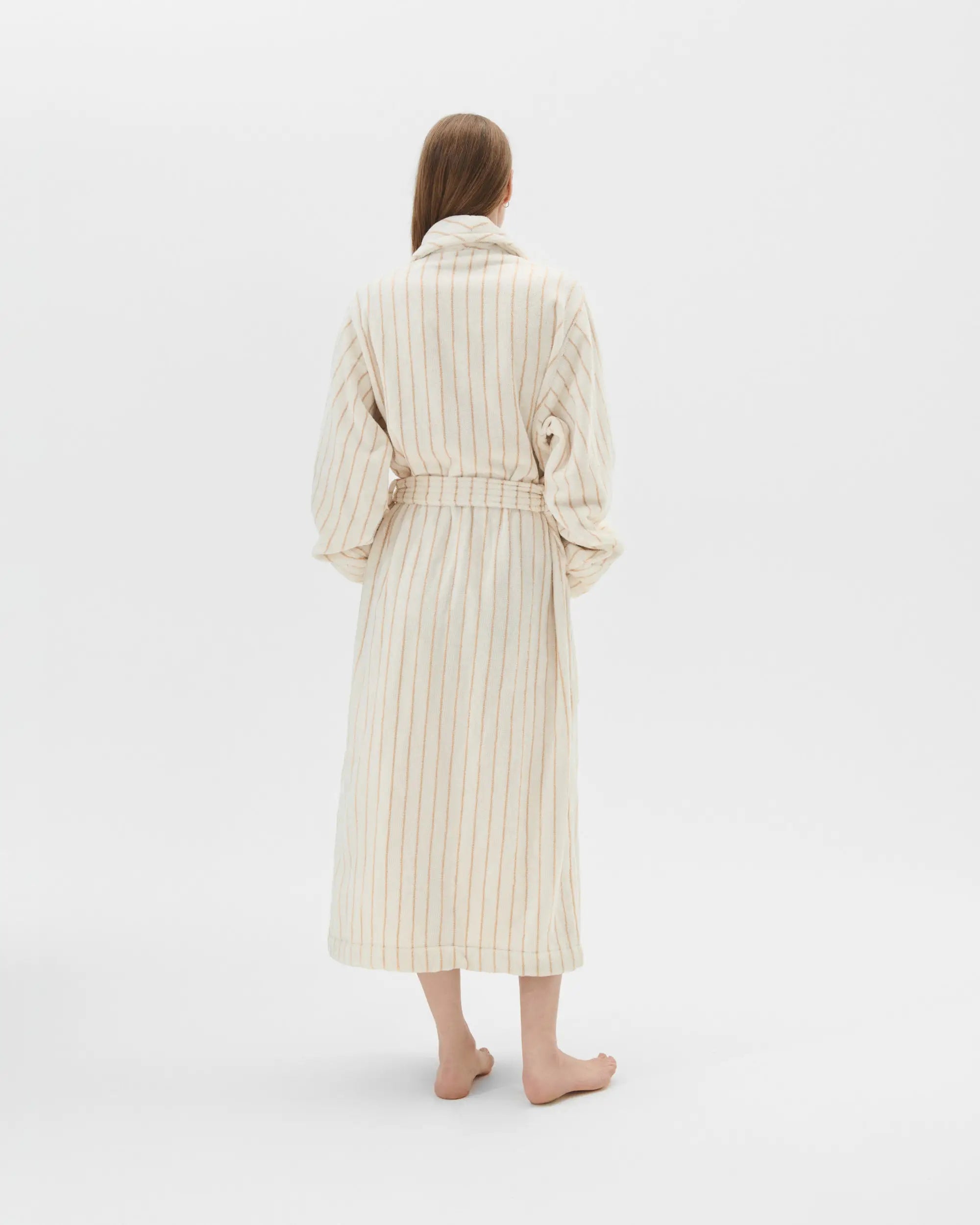 Tekla Classic Striped Bathrobe in Sienna