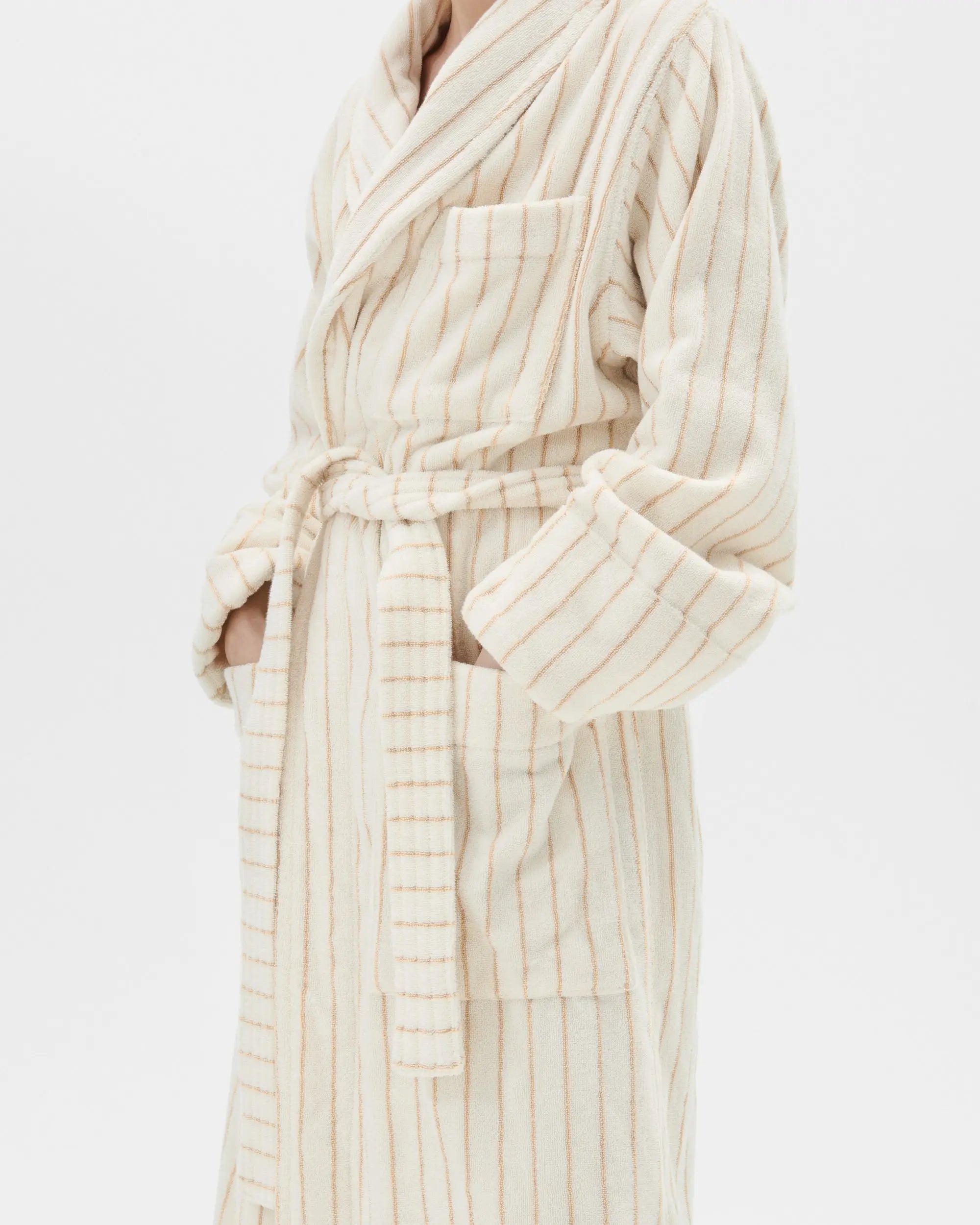 Tekla Classic Striped Bathrobe in Sienna