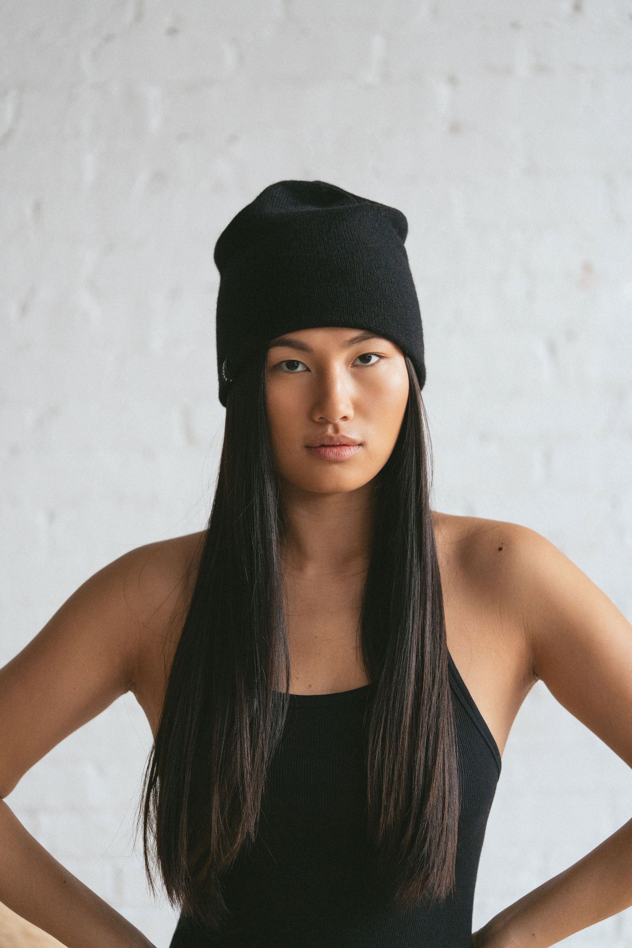Black cashmere beanie winter essential by Amina Hood from Blackbird Collection's sustainable accessories