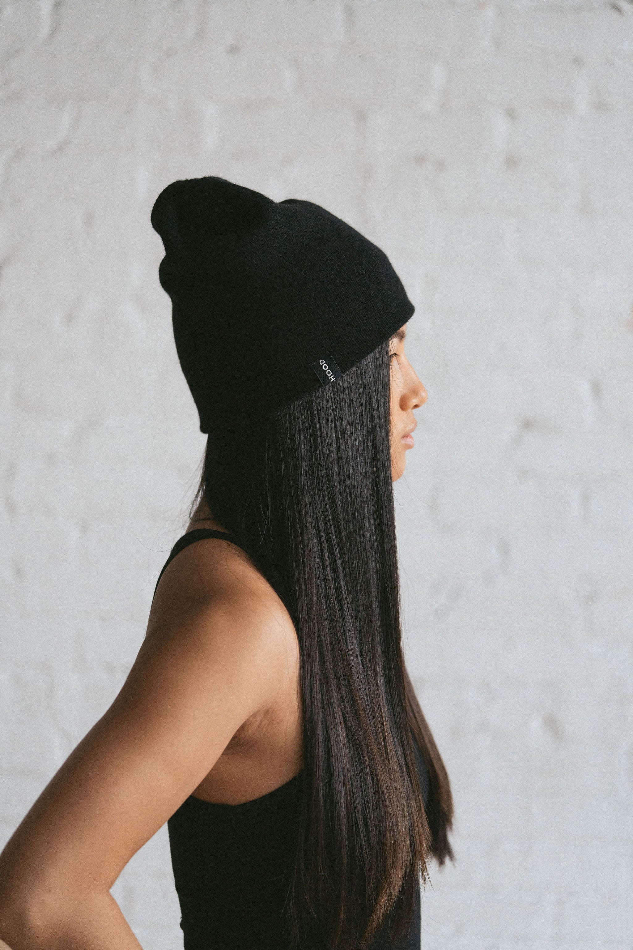 Black cashmere beanie winter essential by Amina Hood from Blackbird Collection's sustainable accessories