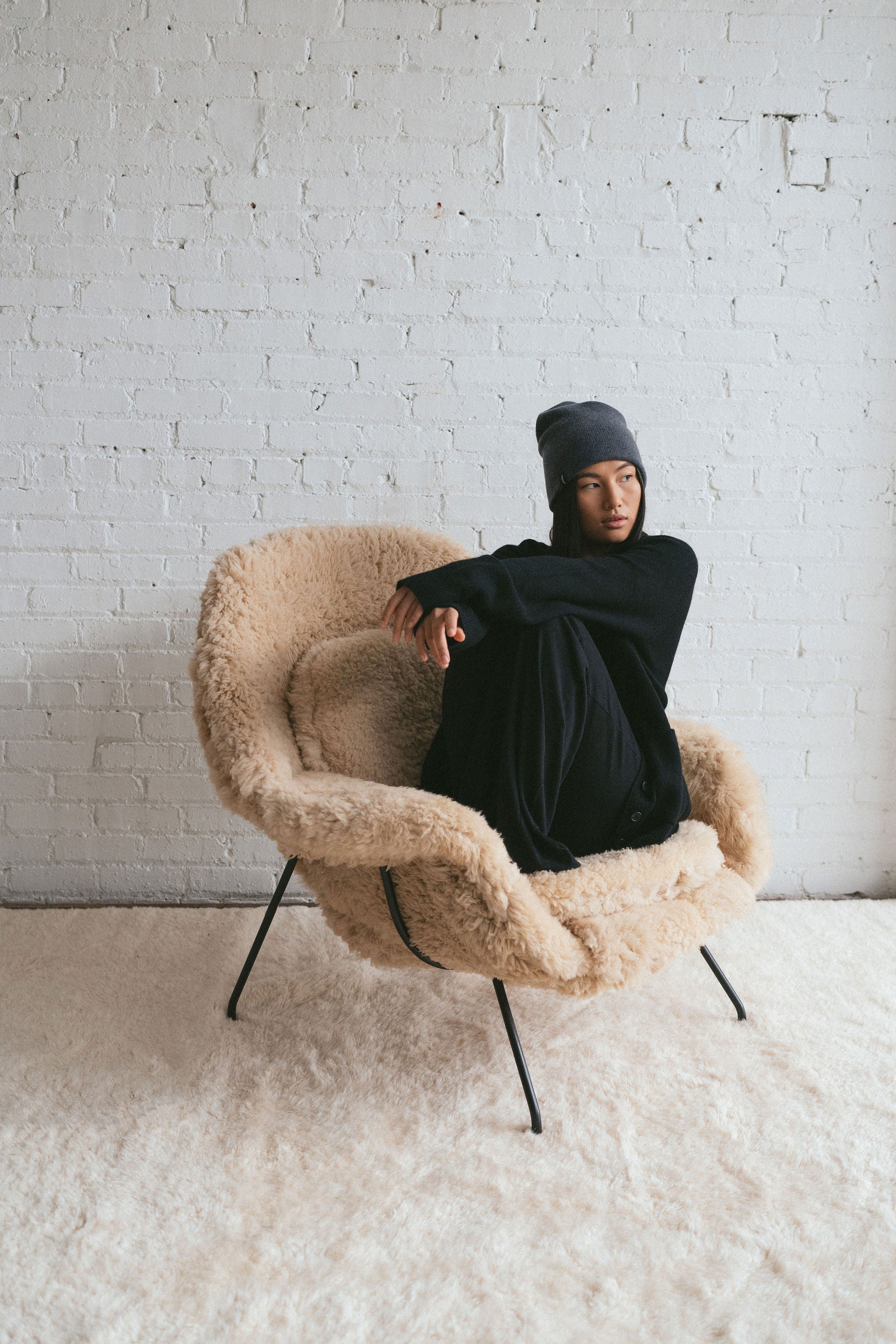 Charcoal grey cashmere beanie winter essential by Amina Hood from Blackbird Collection's sustainable accessories