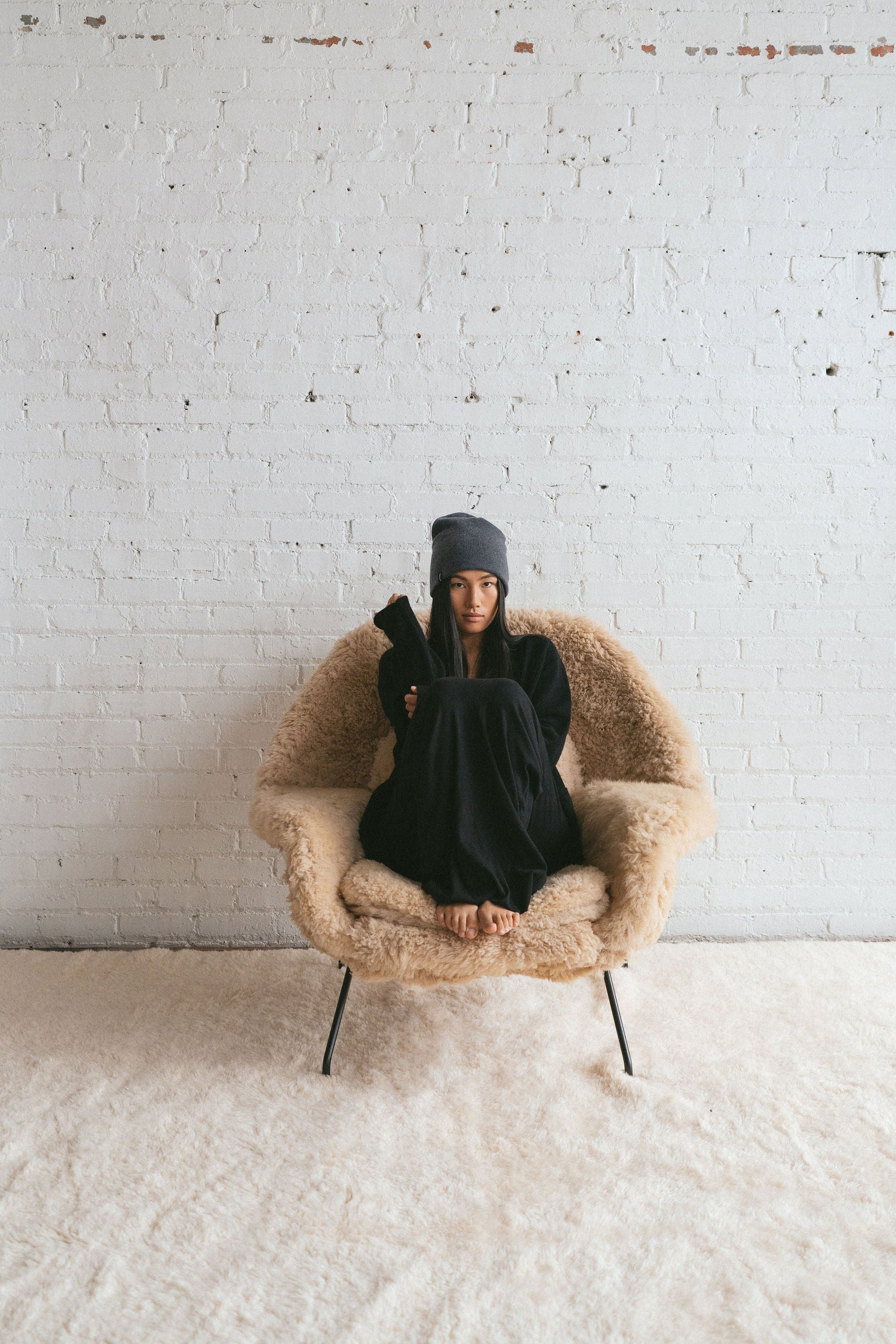 Charcoal grey cashmere beanie winter essential by Amina Hood from Blackbird Collection's sustainable accessories