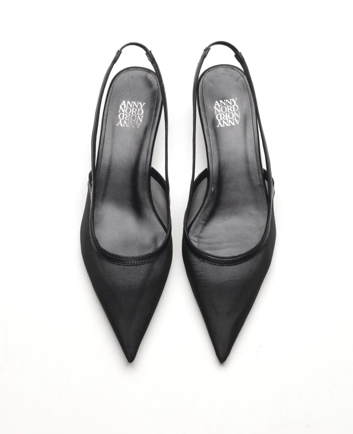 Matrix slingback kitten heels in black mesh by Anny Nord from Blackbird Collection's sustainable footwear