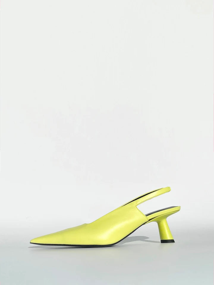 Pointblank slingback pointed toe kitten heels in lime by Anny Nord from Blackbird Collection's sustainable footwear collection