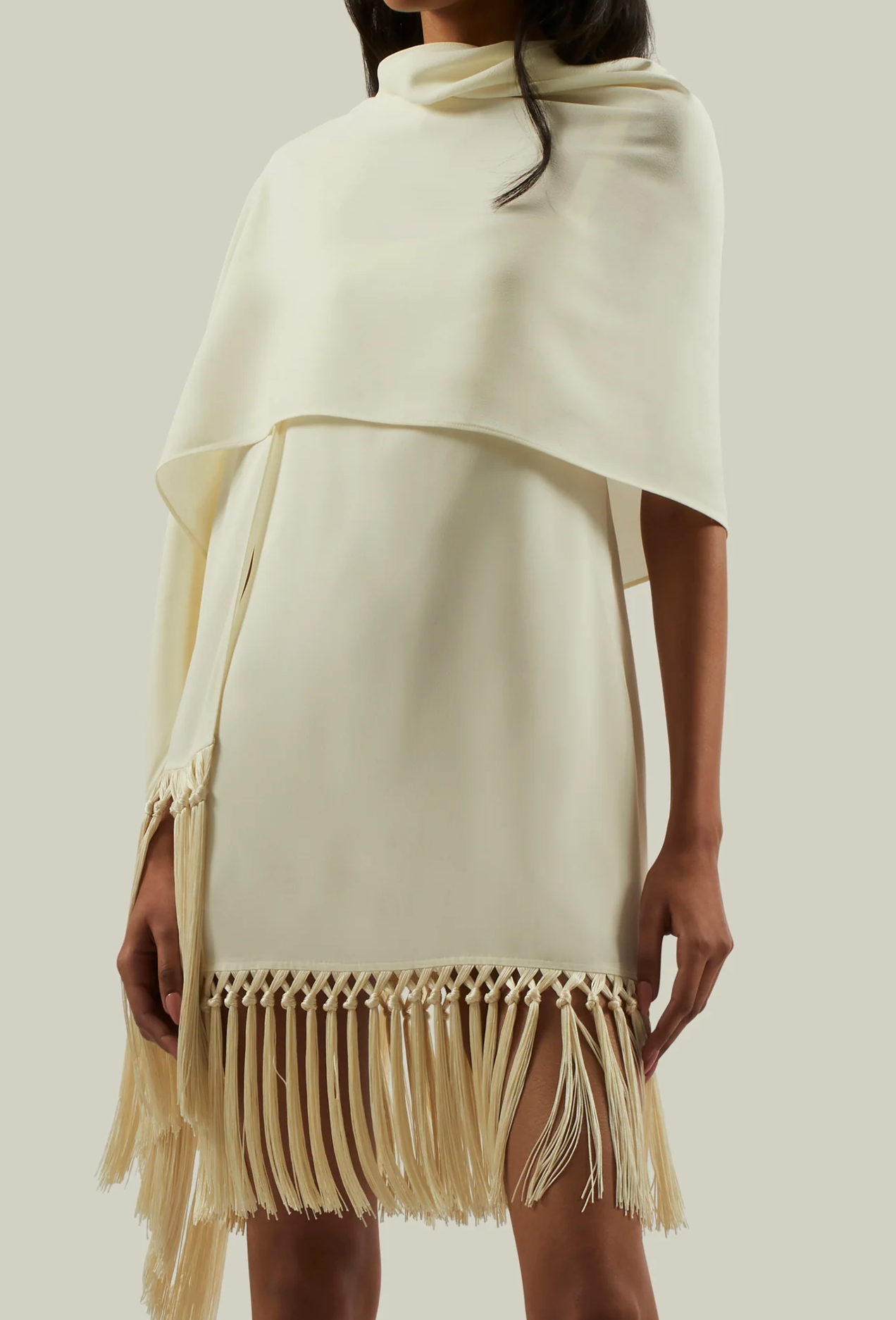 Latte Babe stole in beige with fringe by Taller Marmo from Blackbird Collection's sustainable accessories