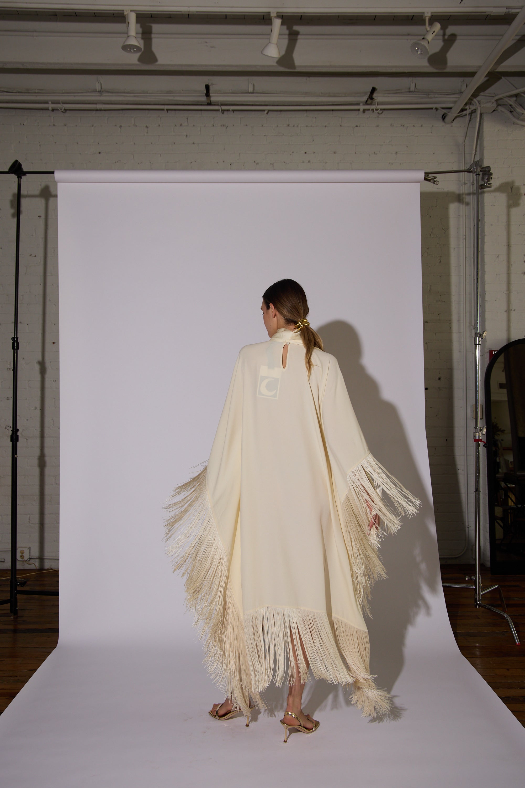 Taller Marmo Fringe Crepe Kaftan in Ivory