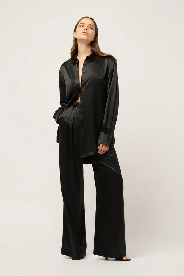 Michael Lo Sordo Relaxed Silk Boy Pant in Black