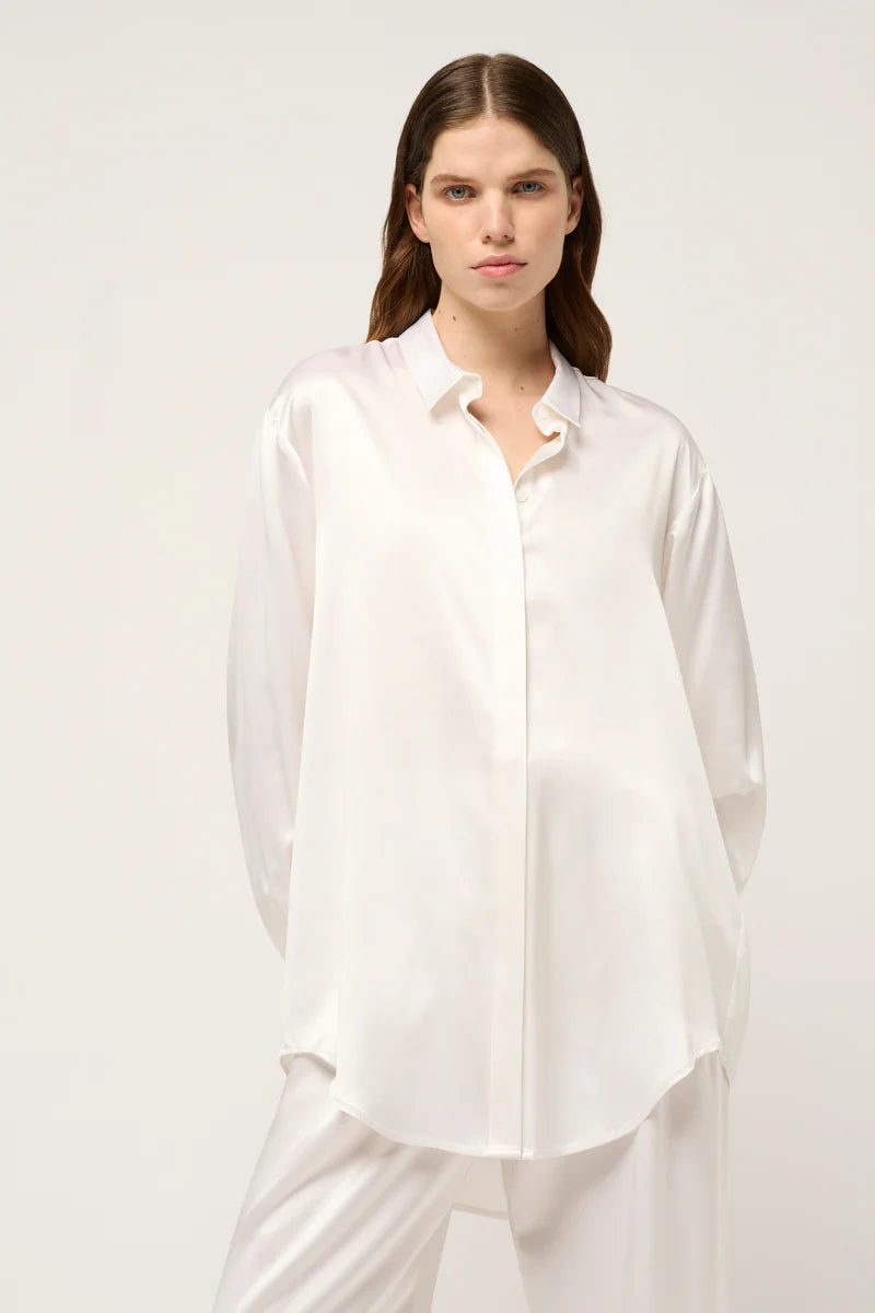 Michael Lo Sordo Relaxed Silk Boy Shirt in White