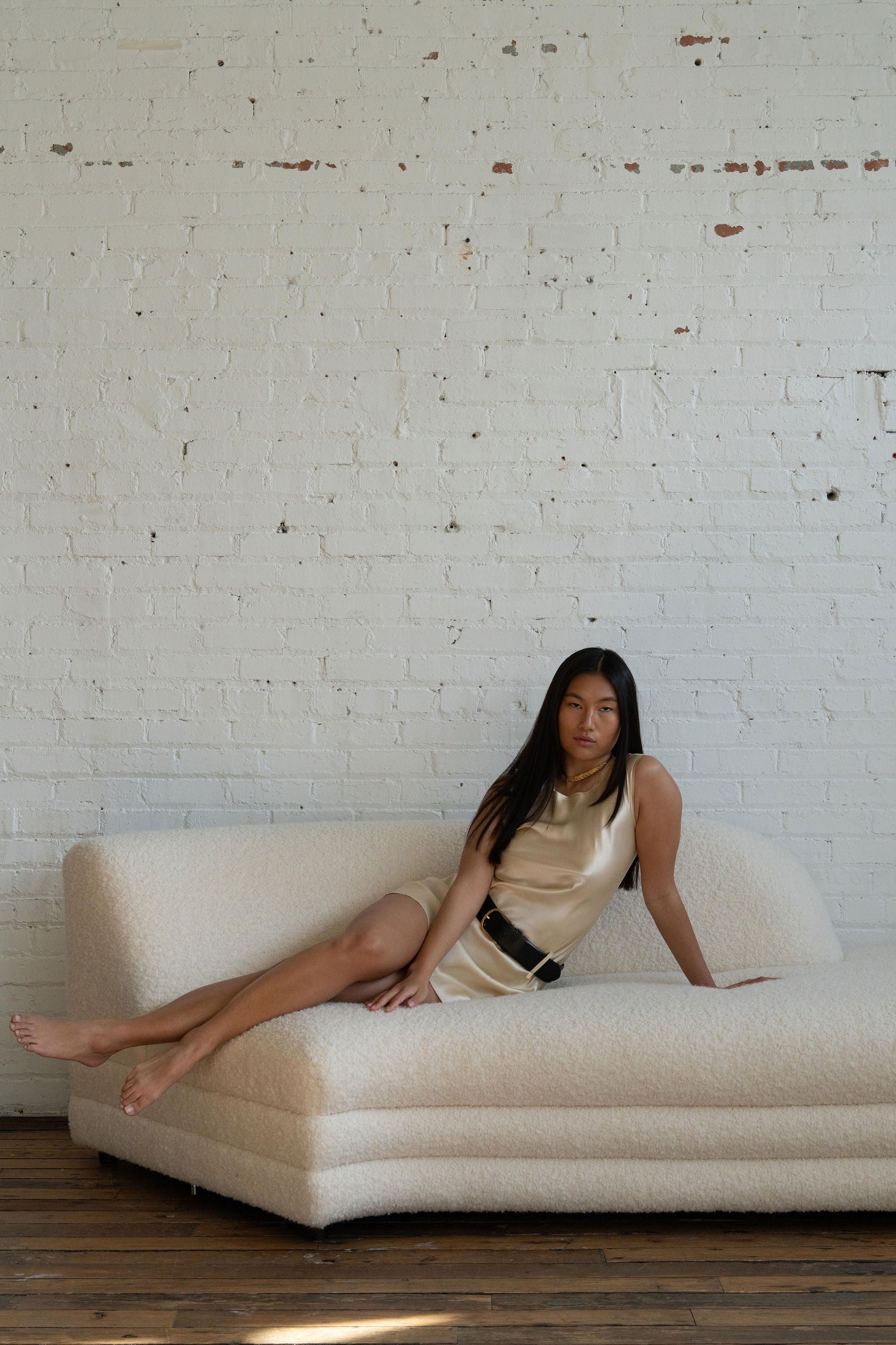 Dame 70's belt silk dress in ivory by All Three from Blackbird Collection's sustainable dresses