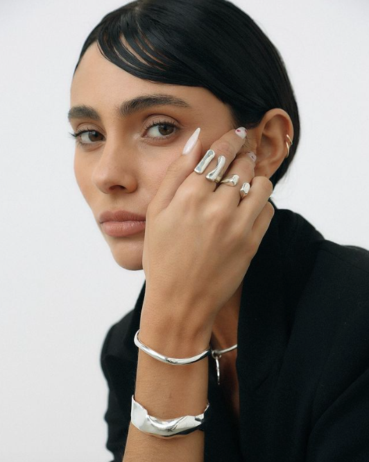 Sterling silver wave bracelet by Erea organic shaped bracelet from Blackbird Collection's sustainable accessories and jewelry