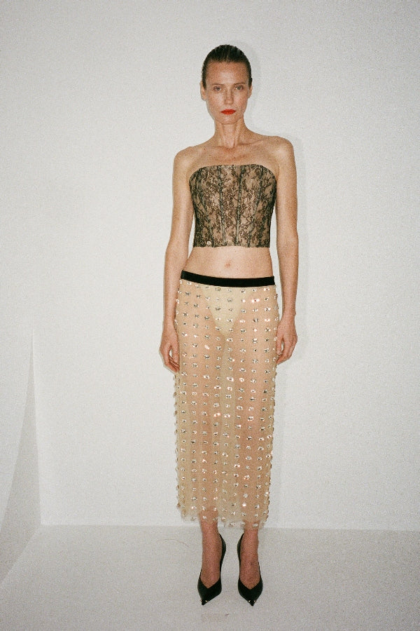 The Chantal Midi Skirt in Nude by Nué