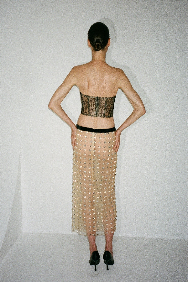 The Chantal Midi Skirt in Nude by Nué