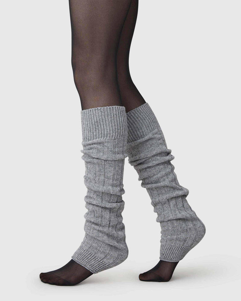 Grey leg and arm warmers by Swedish Stockings made from merino wool and cashmere from Blackbird Collection's sustainable accessories