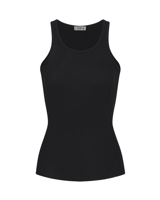 Éterne High Neck Fitted Tank in Black