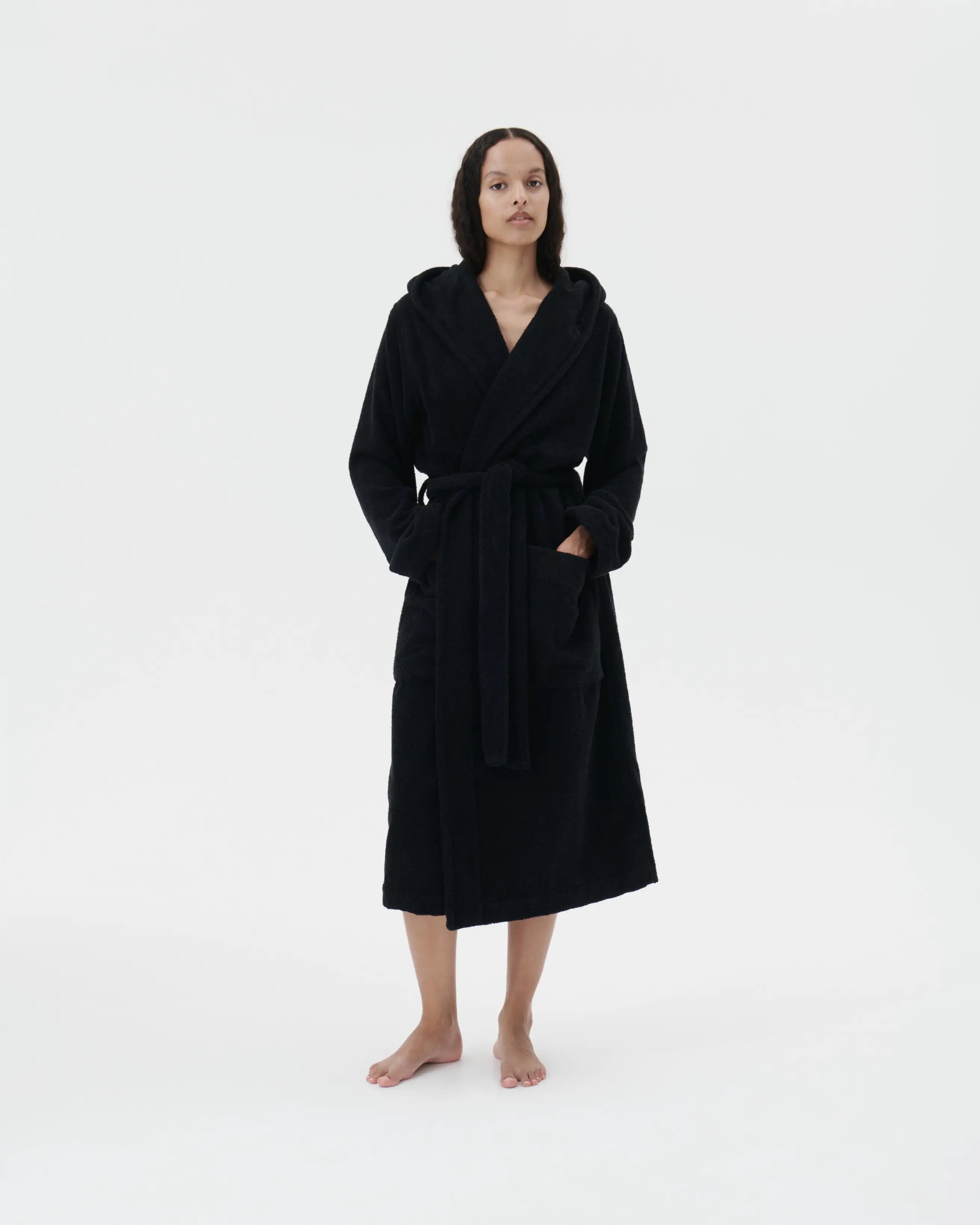 Tekla Hooded Bathrobe in Black