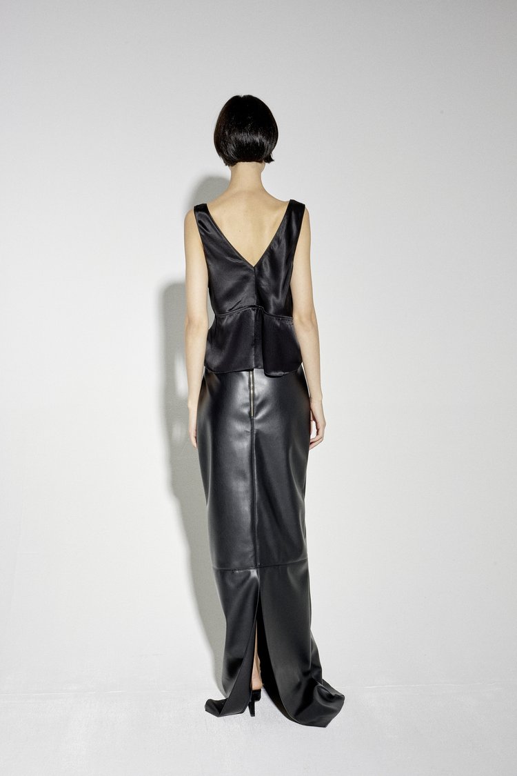 Studio Cut Long Faux Leather Skirt