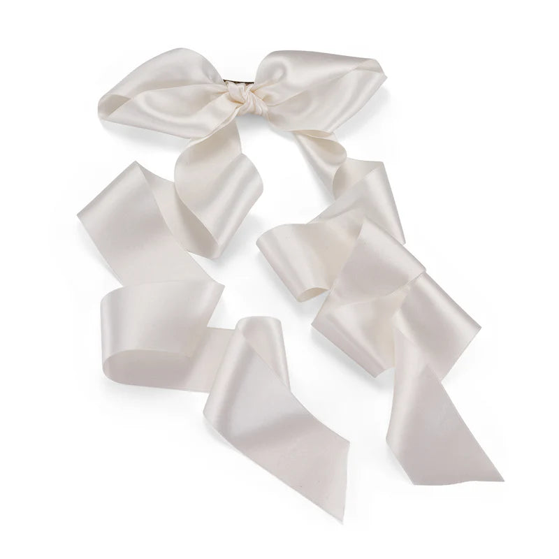 Long tail silk hair bow by Lelet from Blackbird Collection's sustainable accessories for women