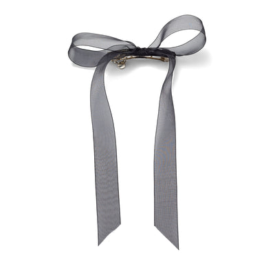 Black sheer mini hair bow barrette by Lelet from Blackbird Collection's sustainable accessories