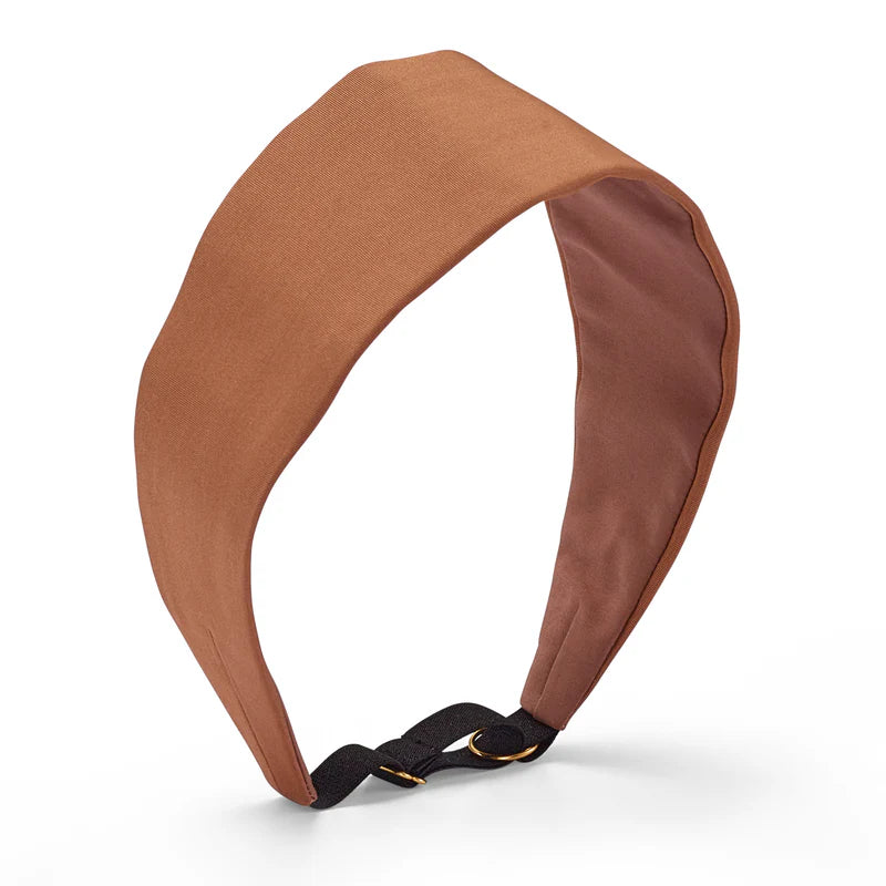 Wide tan mink silk headband by Lelet from Blackbird Collection's sustainable hair accessories for women