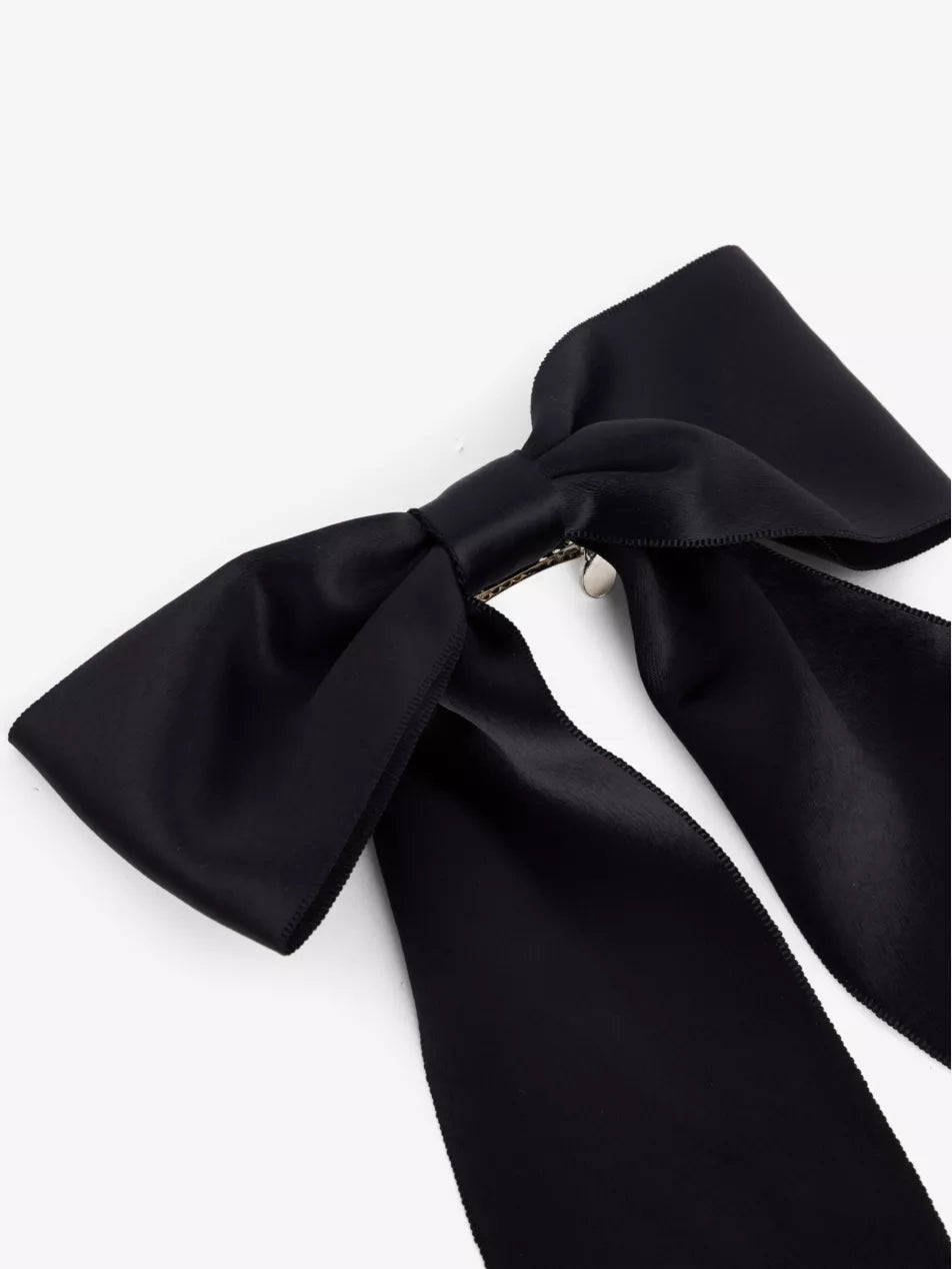 Anya structured bow in black satin by Lelet from Blackbird Collection's sustainable accessories for women