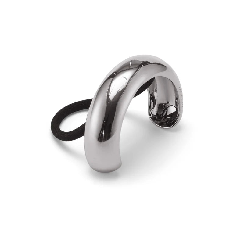 Glossy arch pony cuff in rhodium by Lelet from Blackbird Collection's sustainable hair accessories