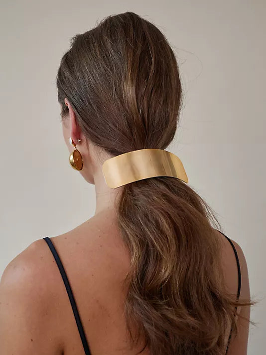 Gold wide Liv barrette by Lelet from Blackbird Collection's sustainable hair accessories 