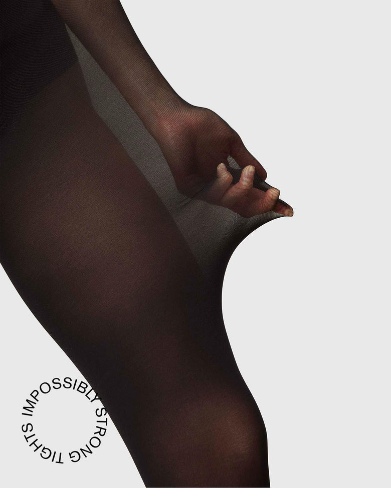 Lois rip resistant sheer tights in black by Swedish Stockings from Blackbird Collection's sustainable accessories up close
