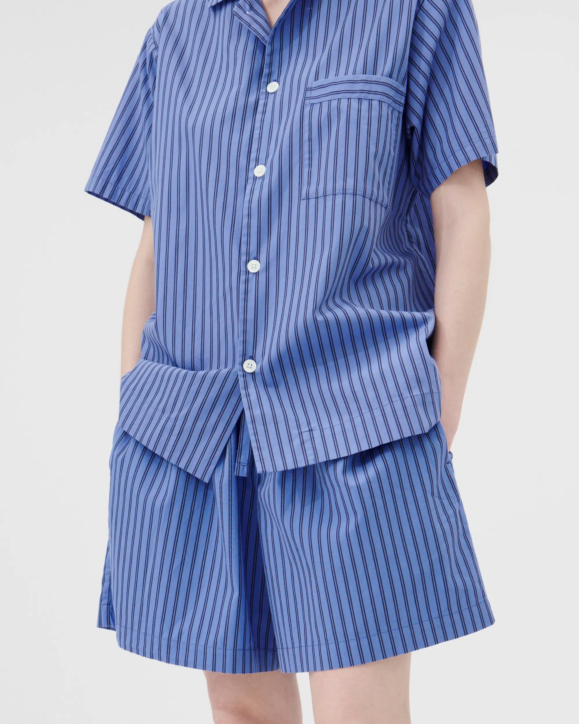 Tekla Boro Poplin Striped Pyjama Shorts