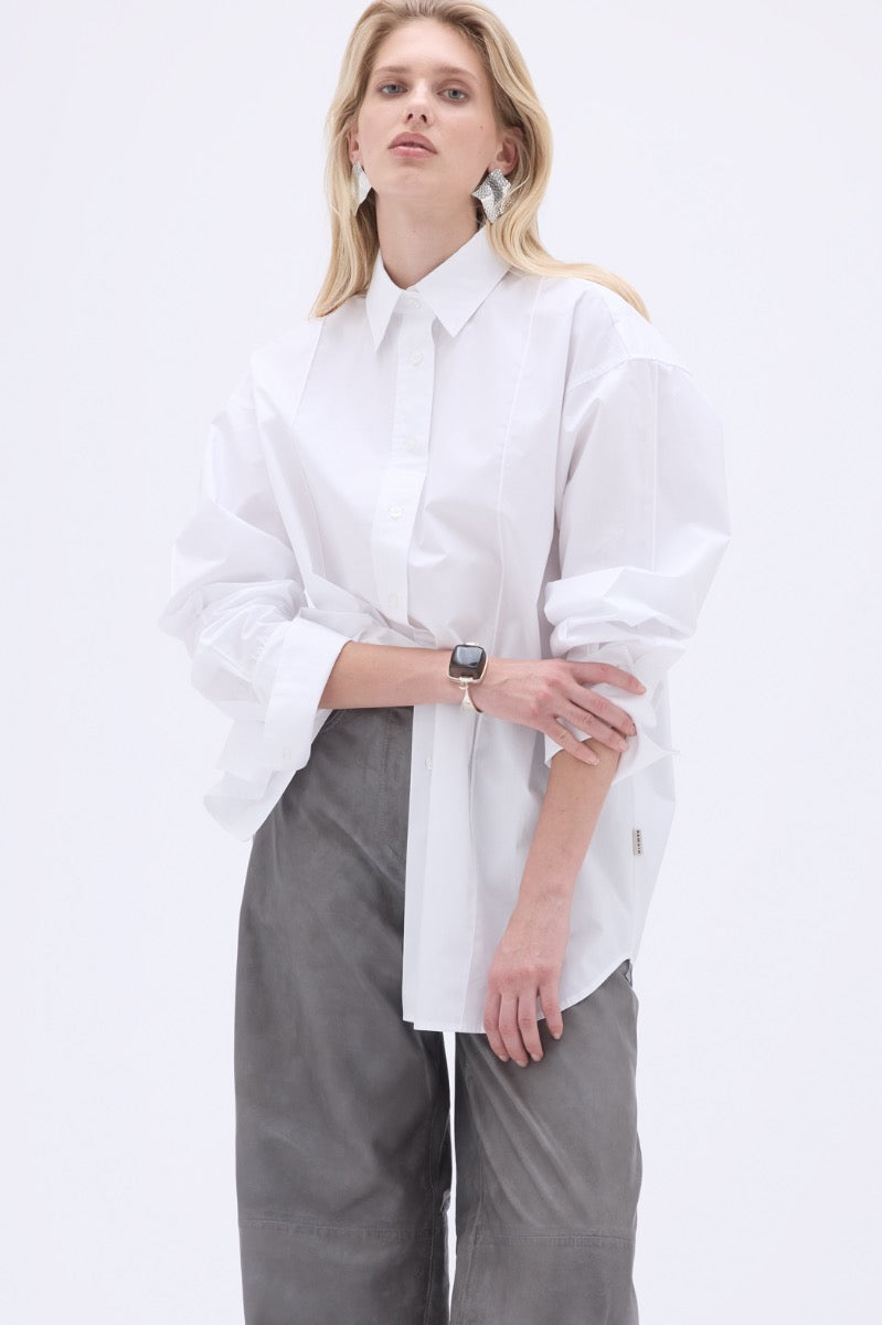 White Oversized Pintuck Shirt by REMAIN