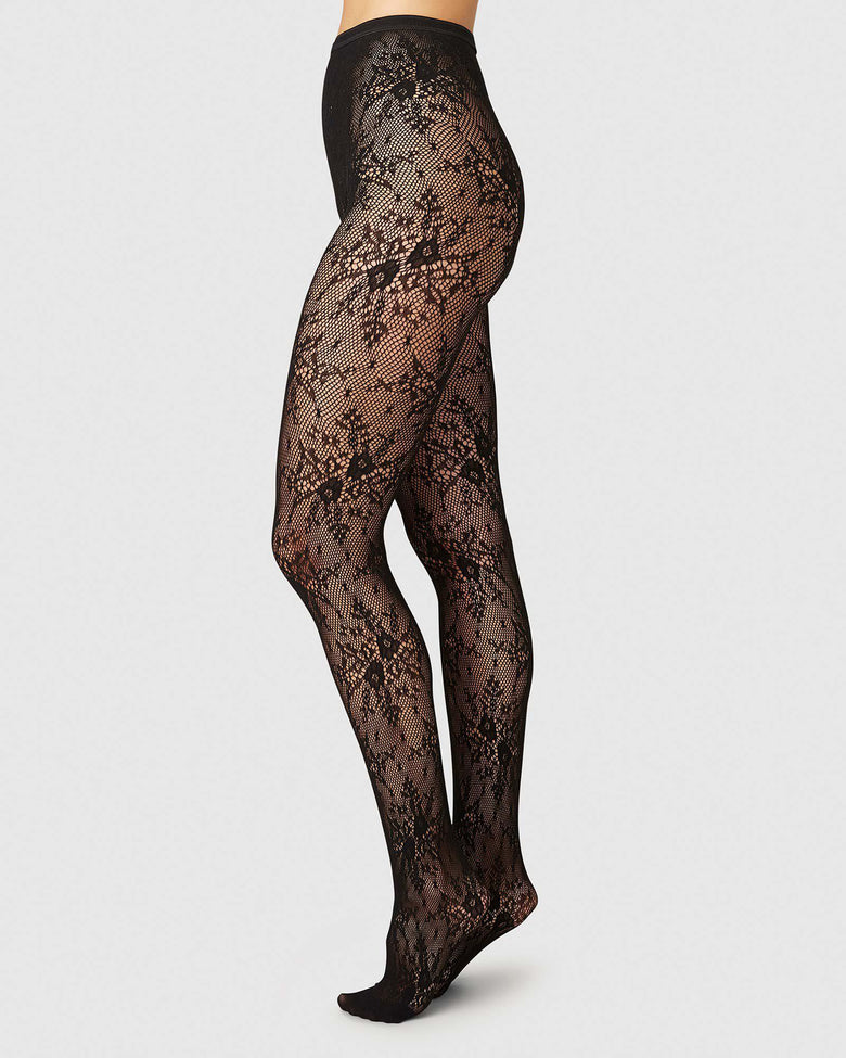 Rosa black lace tights by Swedish Stockings from Blackbird Collection's sustainable accessories