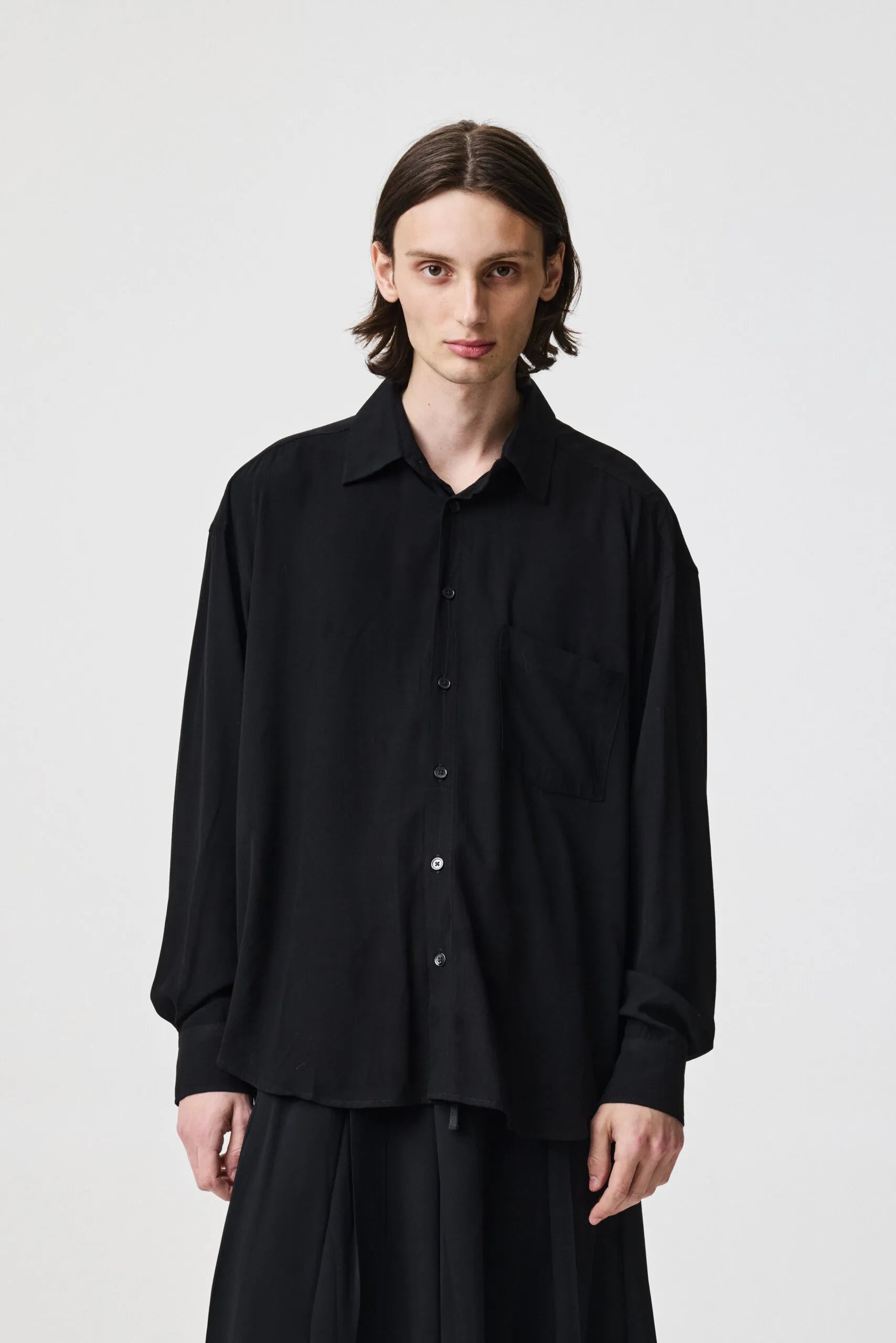 The Taq Shirt in Black by ADNYM Black Button Down Shirt Loose Fit