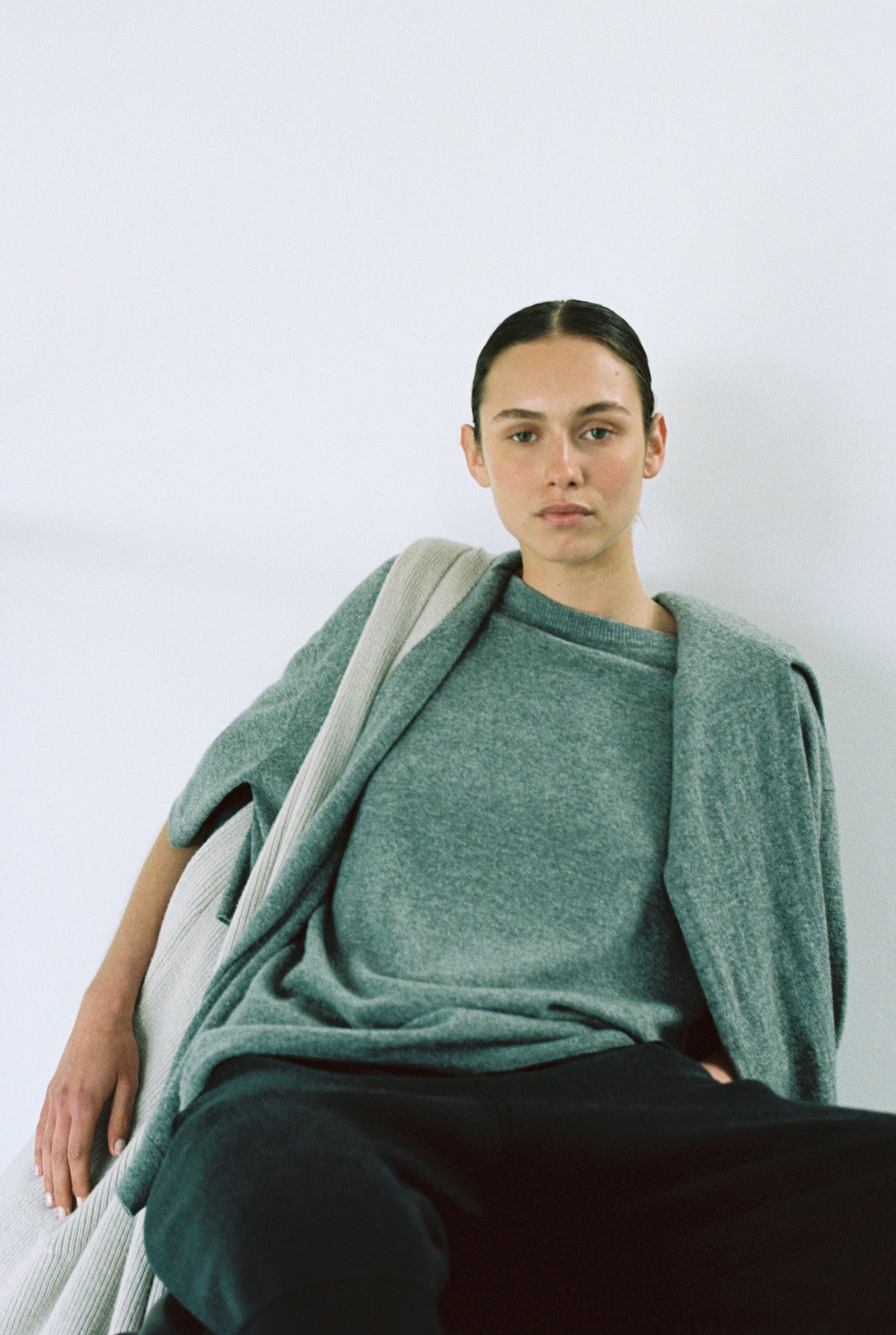 Charcoal cashmere t-shirt by Aya Muse from Blackbird Collection's sustainable tops