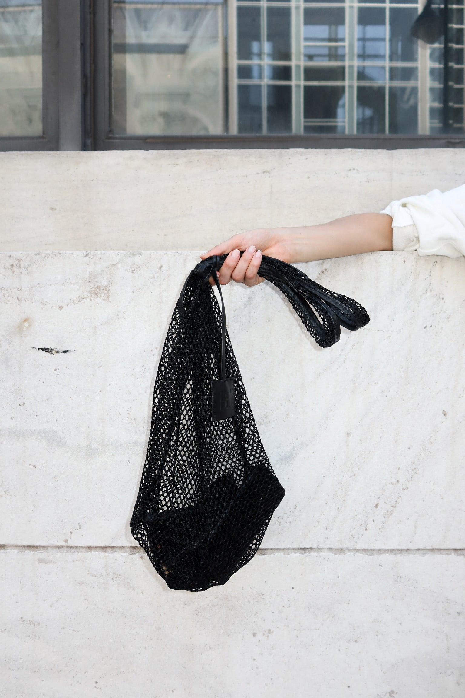 Honeycomb tank tote black mesh tote bag by Bevza from Blackbird Collection's sustainable accessories collection