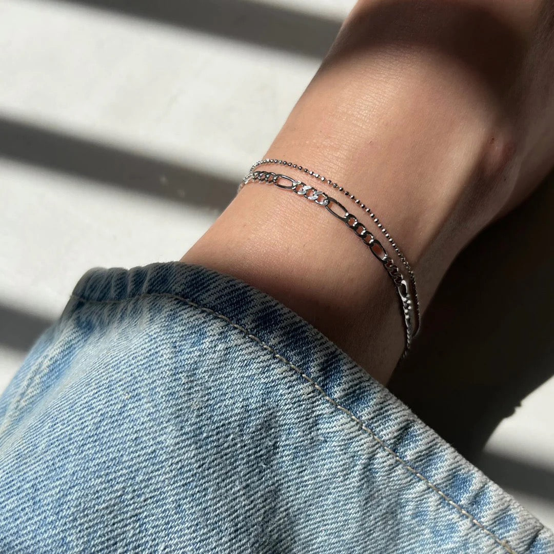 Silver figaro anklet by Enti Ana from Blackbird Collection's sustainable accessories and jewelry