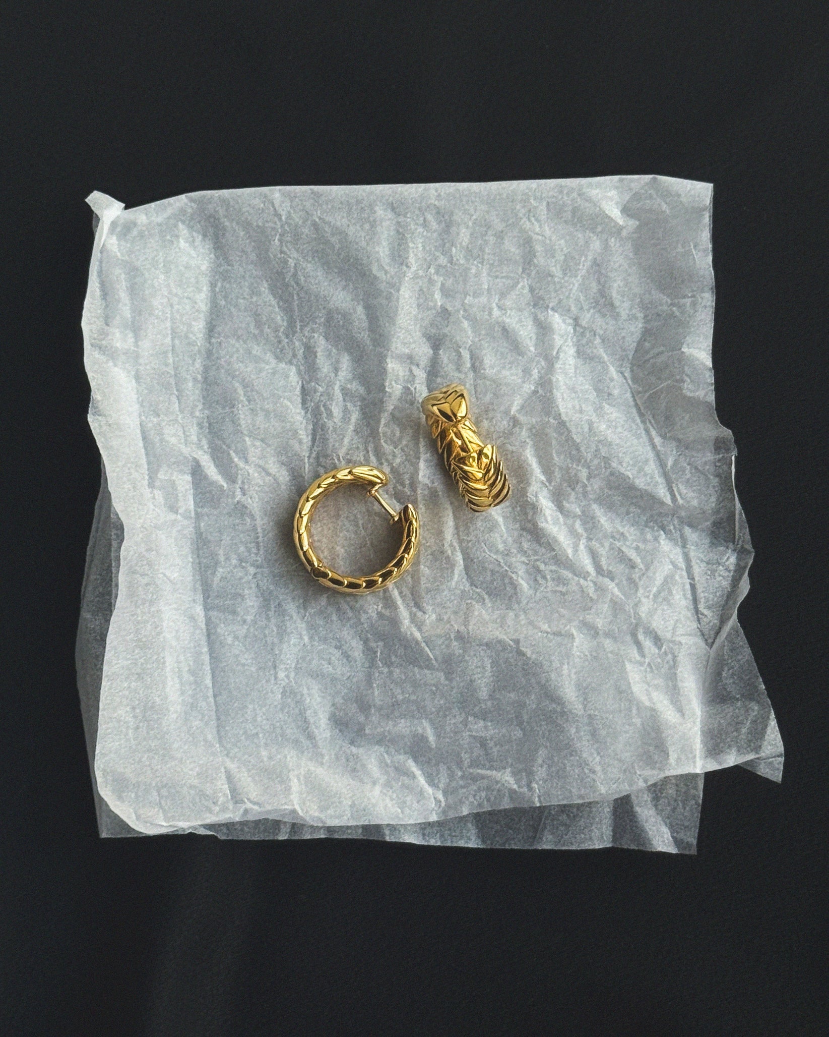 Gold spikelet hoop earrings by Bevza from Blackbird Collection's sustainable accessories and jewelry