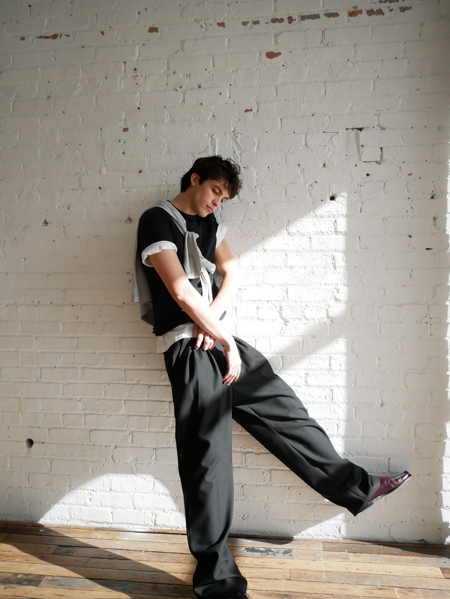 Tuck trouser triple pleated wide trouser with taper in black by ADNYM from Blackbird Collection's sustainable men’s fashion