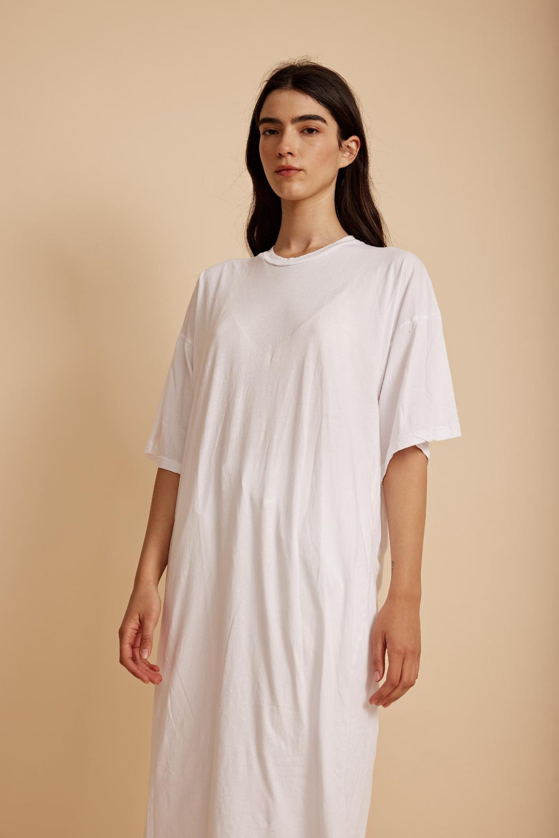 White Torri oversized midi dress made of 100% cotton by All Three from Blackbird Collection's sustainable dresses and loungewear