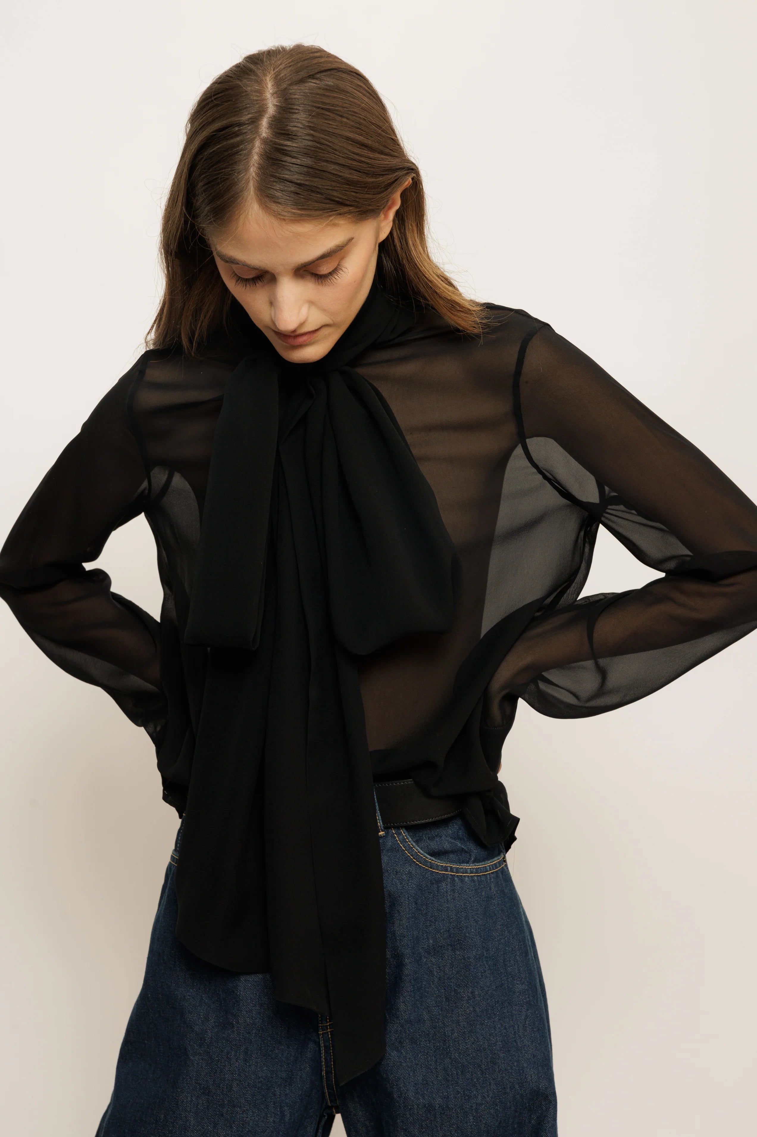 The Bree Scarf Blouse in Chiffon by All Three