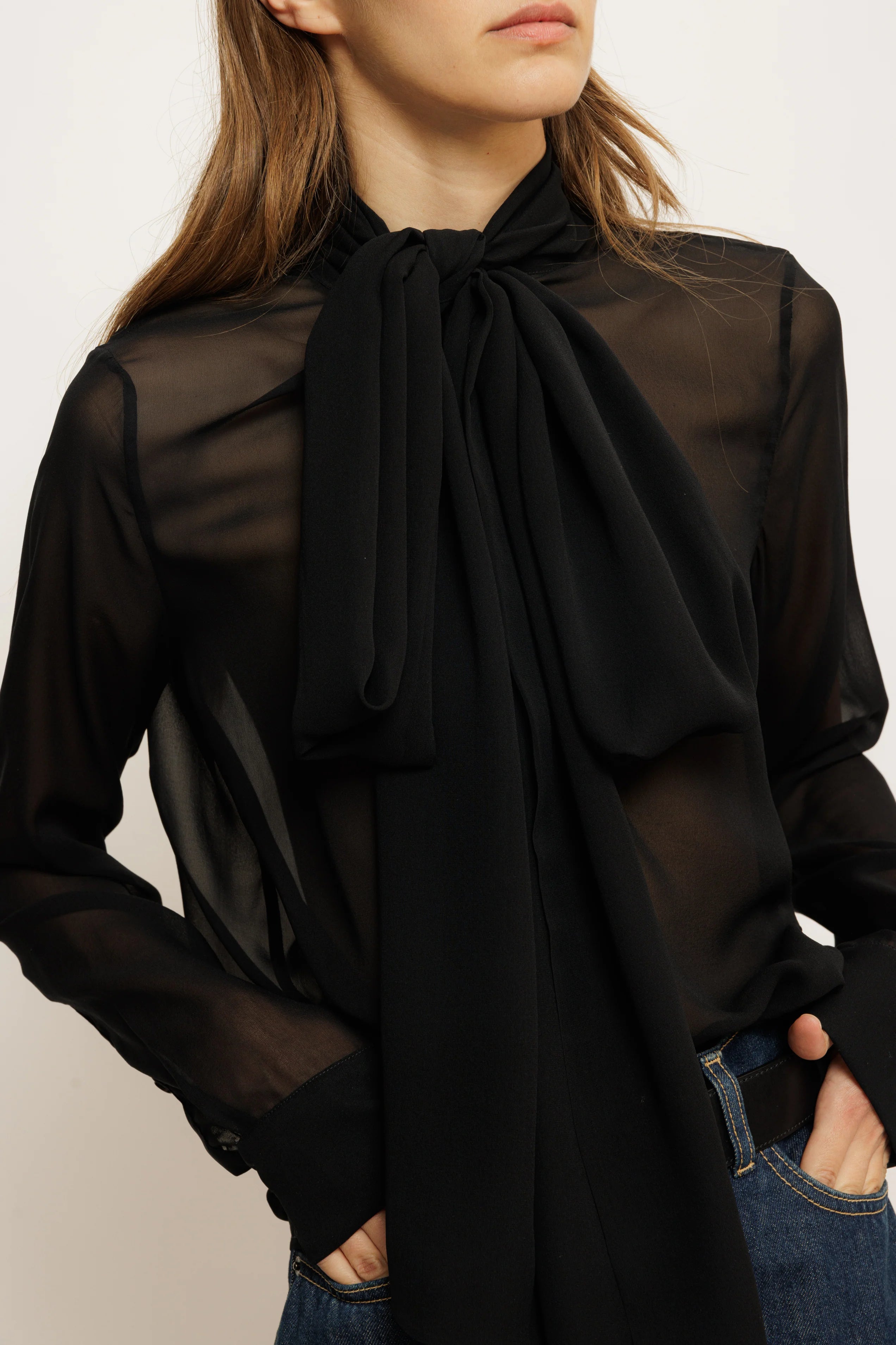 The Bree Scarf Blouse in Chiffon by All Three